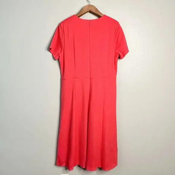 NWOT Ann Taylor Bright Coral Short Sleeve Twill Midi Dress women’s size 18 - Picture 6 of 11
